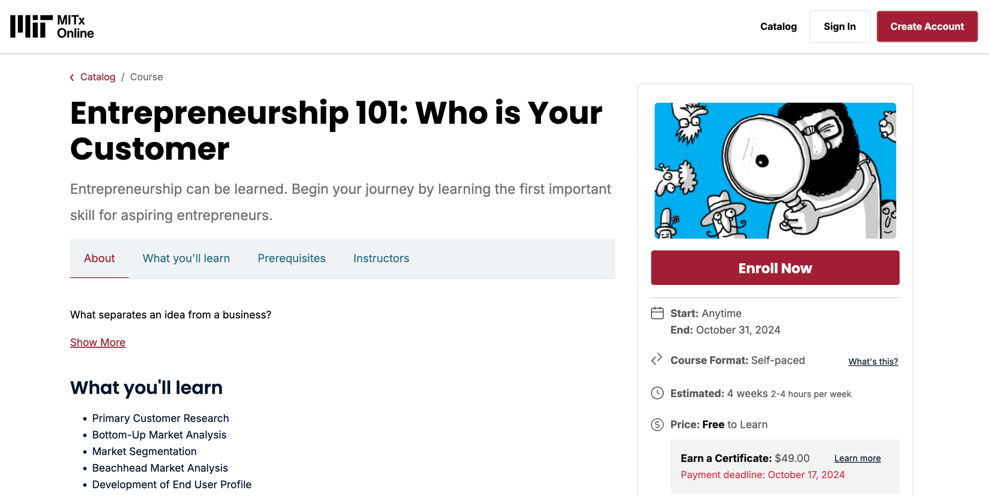 Webpage for Entrepreneurship 101: Who is your customer? by MIT