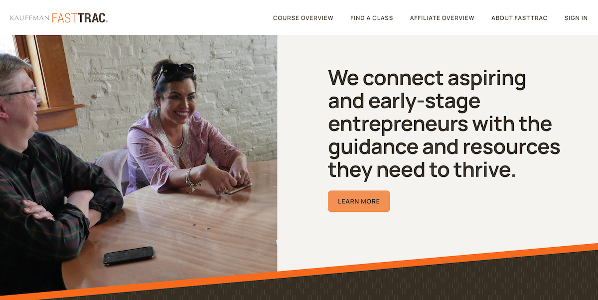 Homepage website for Kauffman FastTrac® by the Kauffman Foundation