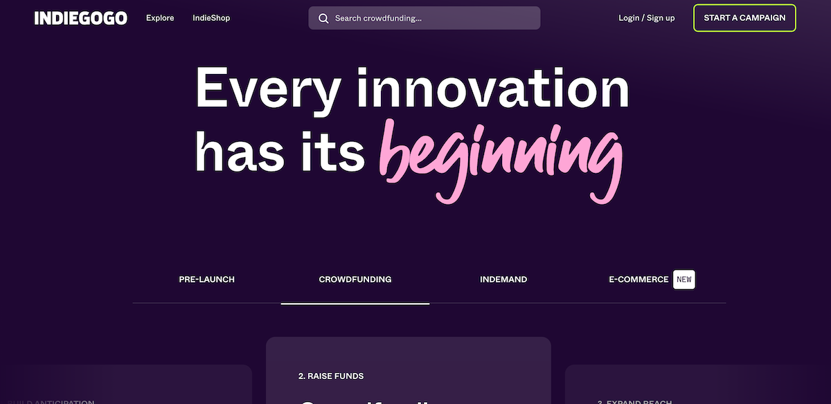 Indiegogo Homepage