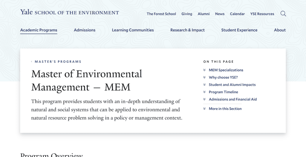 Sustainability Degrees Master of Environmental Management MEM Yale School of the Environment