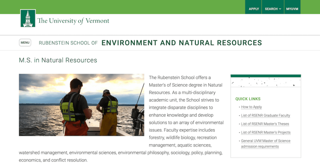 University of Vermont - M.S. in Natural Resources
